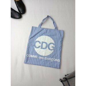 CDG COMME des GARCONS シーディージー コムデギャルソン ロゴ プリント 　ストライプ トート バッグ ブルー 