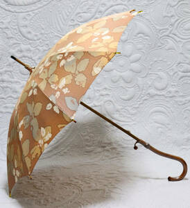 新品【長傘 晴雨兼用】高級日本製1点物枯れ葉柄希少！べっ甲木彫アンティークバンブー