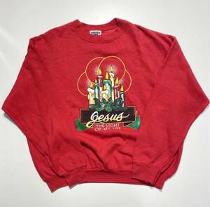 【2X】90s Lee Christ United Methodist Print Sweat Red 90年代 リー 合同メソジスト教会 プリント スウェット レッド USA製 Y1031