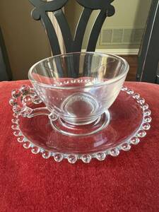 Set of 4 Vintage Berwick Boopie Cups & Saucers Clear Glass Punch Coffee 1950’s 海外 即決