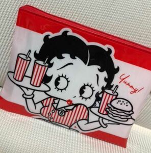 ベティちゃん　BETTY BOOP 　ベティ・ブープ　赤色　ポーチ　限定　21.5cm 15.5cm　フラットポーチ　バッグ　ウェイトレス ハンバーガー