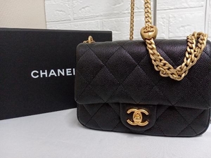 CHANEL／マトラッセ キャビアスキン／金具 ハート／NE4EP JG3／AS3829／チェーンショルダー／ハートスライダーチェーン調整 店舗受取可