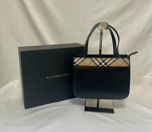 1円〜① 美品 BURBERRY ハンドバッグ/レザー/BLK/ノヴァチェック切替/トートバッグ 本箱付き