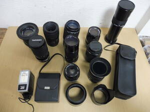 「6053/T2A」まとめて10点 カメラ レンズ Canon キャノン TAMRON 28-135mm 90ｍｍ 135ｍｍ 200ｍｍ 他 ストロボ おまけ中古 現状品 