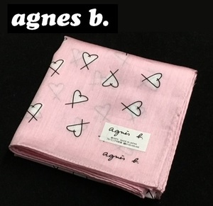 【agnes b.】(NO.4882）アニエスベー ハンカチ　ピンク×ホワイト　ハート柄　未使用　50cm