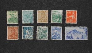 【普4】産業図案切手 未使用10種 1948-49年【型価3.2万】
