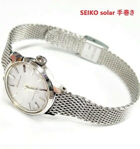 SEIKO Solar セイコー ソーラー 手巻き ウォッチ 腕時計 レディース フリーサイズ 稼働品 【送料無料】
