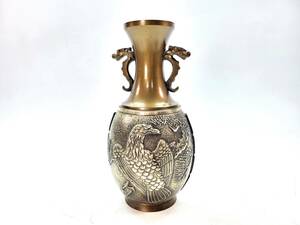 【蔵出し品】真鍮製　銅製　鷹　花瓶　西峰作　在銘　美術品 骨董 茶道具 