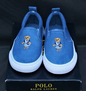 SALE！【新品】US8 16.3cm POLO RALPH LAUREN ポロ ラルフローレン CARLEE BEAR スリッポン 後染めデニムカラー ポロベアー