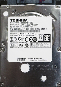 TOSHIBA MQ01ABF032 2.5インチ 7mm SATA600 320GB 53回 17989時間