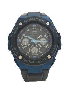 CASIO◆ソーラー腕時計・G-SHOCK/デジアナ/ラバー/ブラック×ブルー/GST-W300G/タフソーラー