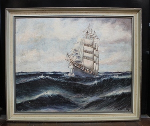 《ラージ便180サイズ》絵画　油絵　帆船（クリッパー）　p_ｖ-31　絨毯/アンティーク