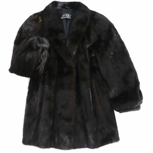 極美品▼JINDO　BLACKGLAMA　ブラックグラマ　MINK　ミンク　裏地シルク100%　本毛皮コート　ダークブラウン　毛質艶やか・柔らか◎