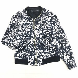 ●ZARA BASIC ザラ 花柄 フラワー総柄 ブルゾン M(JP:L相当) 紺×白 ネイビー オフホワイト ジャケット レディース 女性用 婦人