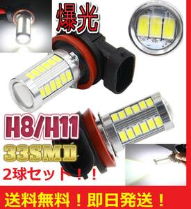 ★エルグランドなどに★送料無料★★爆光 H11 H8 LEDバルブ 33 SMD フォグライト 2個セット 最安値 翌日発送 フォグランプ 凡用品 ホワイト