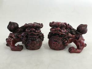 HG5279 狛犬 獅子 シーサー 一対 彫刻 置物 オブジェ 工芸品 時代物 アンティーク 縁起物 魔除け 箱なし