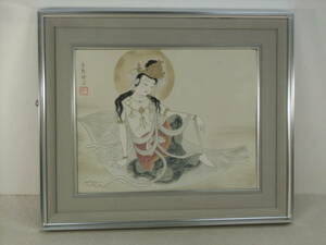  希少品 【 真作保証 林五龍 色紙 日本画 五龍拜鳳 仏画 額 】検）絵 絵画 仏像 中国 仏教美術