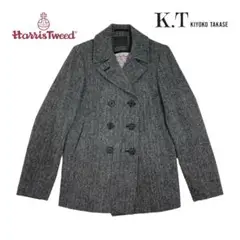 03T135☆ K.T Harris Tweed ヘリンボーン ウールコート L