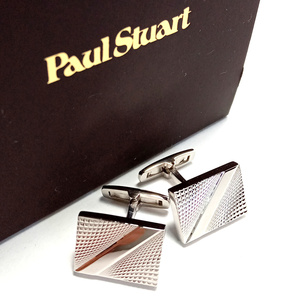 【psc177】新品　Paul Stuart ポールスチュアート カフス カフリンクス シルバー センターストライプ ダイヤモンドカット 定価　11,000円