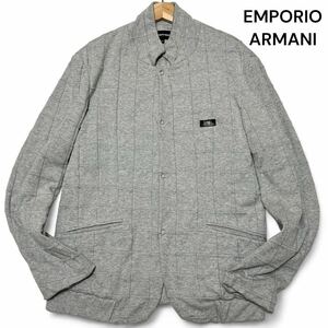 美麗品◎XXLサイズ!!エンポリオアルマーニ【希少なビッグサイズ】EMPORIO ARMANI 革タグ スタンドカラー ジャケット グレー 薄手◎メンズ