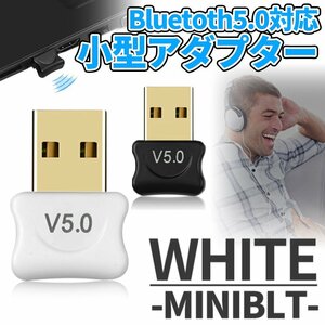 Bluetooth 5.0 アダプタ ホワイト 無線 ドングル USB ドングル 小型 ブルートゥース ワイヤレス Windows スマートフォン PC MINIBT-WH