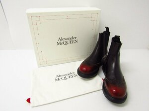 美品 Alexander McQueen H.BOOT LEATH S.RUBB. (645903) SIZE:42 (約26cm) ブーツ 靴 ●A9360