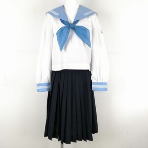 1円 セーラー服 スカート 上下3点セット 大きいサイズ 中間服 白3本線 女子 学生服 高知学園中学高校 白 制服 中古 ランクC NA0221