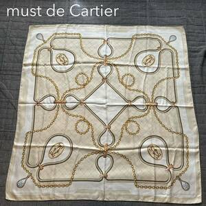 Cartier カルティエ マストドゥカルティエ 大判 シルクスカーフ ジュエリー 宝石 ロゴ must de Cartier