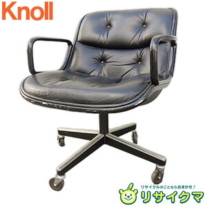 【中古】F▼ノル ノール Knoll ポロックチェア エグゼクティブチェア レザー 本革 キャスター 昇降可 リクライニングなし 4本脚 (22123)