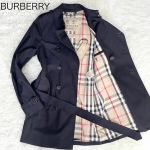 BURBERRY【未使用級】トレンチコート M位 黒 ノバチェック ビジネス メンズ バーバリー 46 チェルシー ノバチェック メガチェック