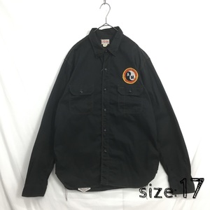 KZ6167★JOE McCOY 8UNION HOURS : ワッペン＆刺繍ロゴ ワークシャツ★17★黒 ジョーマッコイ