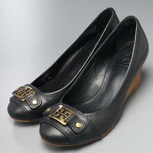 GP8166*TORY BURCH トリーバーチ*Size 6M*レザーウエッジソールパンプス*ロゴモチーフ*靴*ブラック