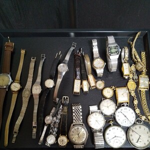 年代物 腕時計まとめて SEIKO CITIZEN TIMEXなど 手巻き 自動巻きクォーツ メンズ レディース腕時計 懐中時計含む合計27個 ジャンク