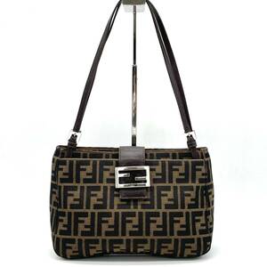 1円 美品 FENDI フェンディ ズッカ柄 ズッカ マンマバケット トートバッグ ショルダー 肩掛け キャンバス レザー FFロゴ SV金具