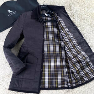 絶版極美品BURBERRY BLACKLABEL キルティングジャケットXL.LL～Lノバチェック柄キルティングコート黒茶大ブラレバーバリーブラックレーベル