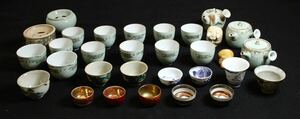 九谷焼 光山 加茂 平安 祥山 作 酒器 お猪口 盃 急須 湯呑み 茶器 時代物 茶器揃え 31点 セット