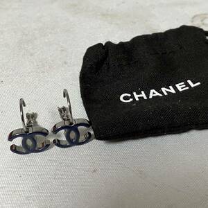 □【500円スタート】CHANEL シャネル ピアス ココマーク ネイビー フープ 10A ネイビー AB 美品