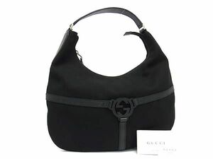 1円 ■極美品■ GUCCI グッチ 257292 インターロッキングG ナイロンキャンバス ショルダーバッグ レディース ブラック系 FA3971