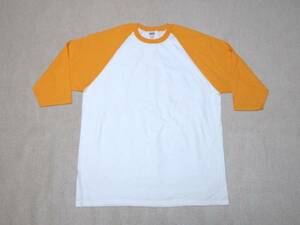 未使用 anvil アンビル ラグラン 7分袖 Tシャツ Tee 無地 ベースボールシャツ コットン100％ 白×黄 XL