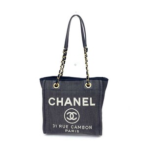 良好◆CHANEL シャネル ドーヴィルライン チェーントートバッグPM◆A669939 17647287 ネイビー デニム レディース 肩掛け bag 鞄