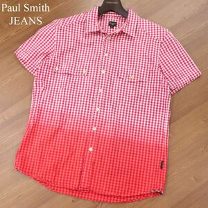 Paul Smith JEANS ポールスミス ジーンズ 春夏 リネン混★ グラデーション 半袖 ギンガム チェック シャツ Sz.M　メンズ　I3T00709_7#A