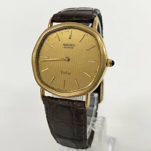 ●ジャンク SEIKO セイコー ドルチェ 腕時計 K14ベース 6020-5630 ゴールド文字盤 クオーツ 革ベルト 不動 中古[ne]D26h6