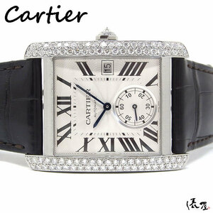 【カルティエ】タンクMC 自動巻 ダイヤベゼル 極美品 加工後未使用 メンズ 腕時計 Cartier TANK MC 俵屋