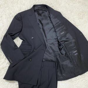 バーバリーブラックレーベル【最高傑作/極美品】BURBERRY BLACK LABEL スーツ セットアップ ダブルブレスト Super110s Lサイズ チェック 黒