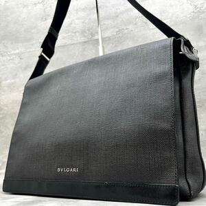 【A4収納/美品】1円 BVLGARI ブルガリ ウィークエンド ショルダーバッグ メッセンジャー メンズ ビジネス　レザー PVC グレー 黒