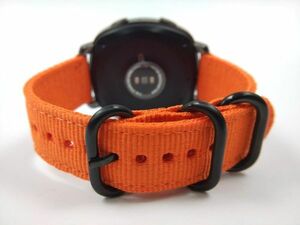 ナイロン製ミリタリーストラップ 交換用腕時計ベルト オレンジXブラック 20mm