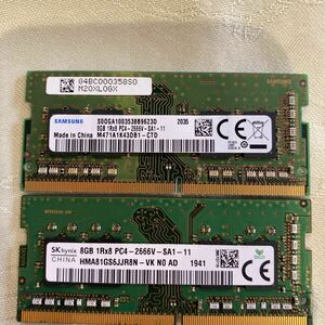 SKhynix,SAMSUNG 1RX8 PC4 21300 DDR4 2666V 8GBX2枚セット（16GB)