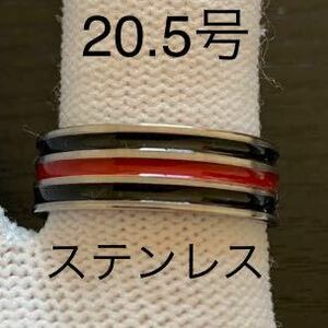 【r75】ステンレス　ブラック×レッド　ライン　リング　シルバー　20.5号