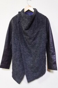 JOHNBULL ジョンブル ラップコート ジャケット アシンメトリー 羊革 ラムレザー 切替 size M ブラック×グレー