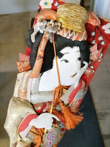 羽子板 花魁 着物 煙管 キセル 喫煙 アンティーク レトロ 縁起物 Hagoita Smoking Kiseru pipe OIRAN kimono lucky item Japan antique